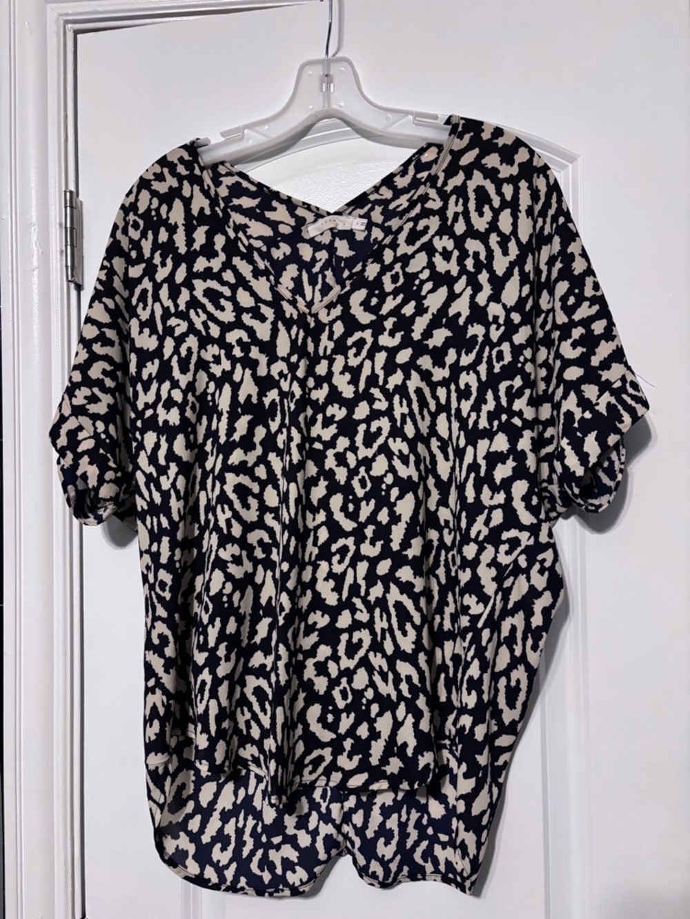 Lush Black and Cream Animal Print V-Neck Blouse Size Small